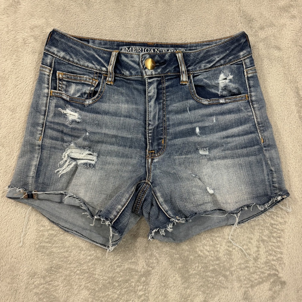 American Eagle Denim Distressed Cut Off Shorts Women's 6‎ Blue Hot Pants Stretch